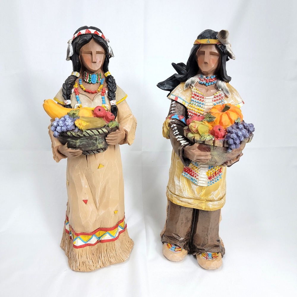 Pacific Rim Cubist 12" Harvest Figurines Set Native American Thanksgiving Resin